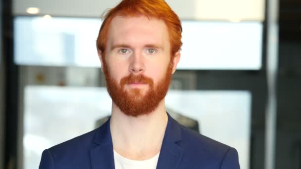 Smiling Businessman with Red Hair, Beard - Footage, Video