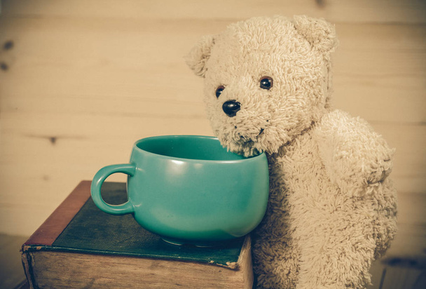 bear toy with cup of coffee - Photo, image