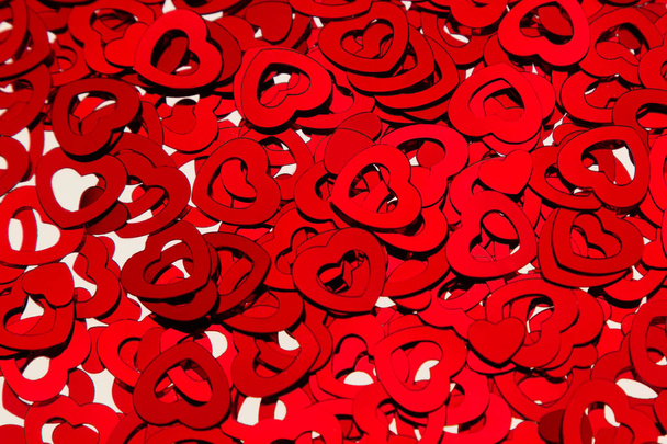Valentines day background of red hearts confetti. - Foto, Imagen