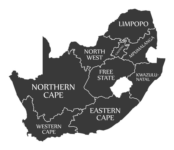 Címkézett fekete, Dél-afrikai Köztársaság Térkép - Vektor, kép