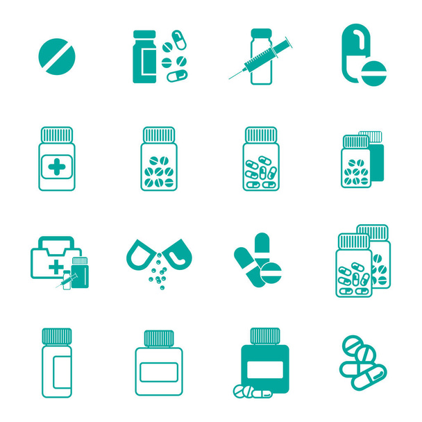 Изолированные пилюли или банки с лекарствами
 - Вектор,изображение