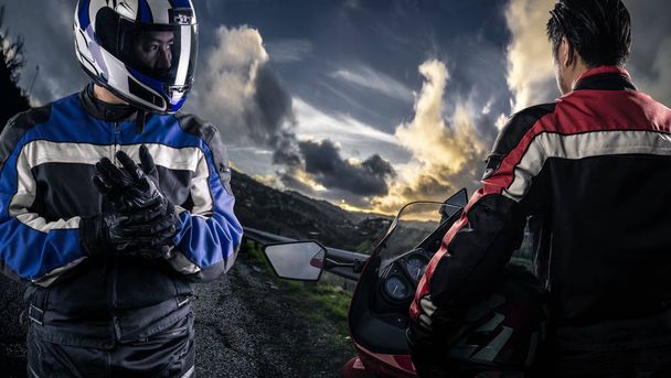 Motorcycle Racers on a Scenic Canyon Road or Race Track - 写真・画像