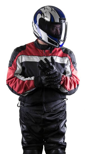 Race Car Driver or Biker on a White Background - Foto, afbeelding