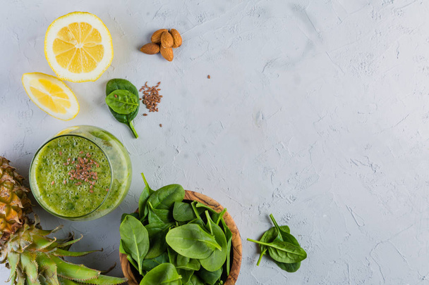 Green smoothie and ingredients - Photo, image