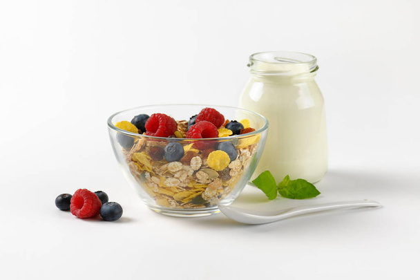 δημητριακά πρωινού με μούρο φρούτα και λευκό γιαούρτι - Φωτογραφία, εικόνα