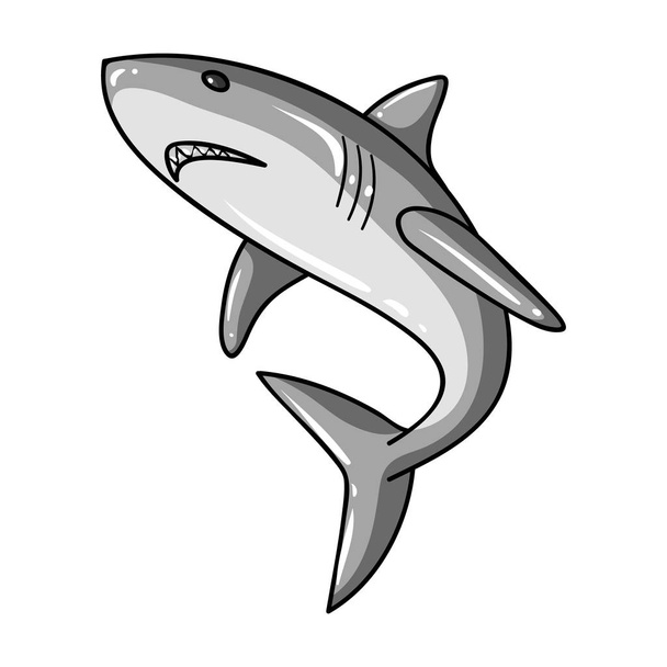 Great white shark icon in monochrome style isolated on white background. Surfing symbol stock vector illustration. - Vector, imagen