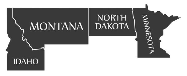 Idaho - Montana - Βόρεια Ντακότα - Μινεσότα χάρτη επισημαίνονται μαύρο - Διάνυσμα, εικόνα