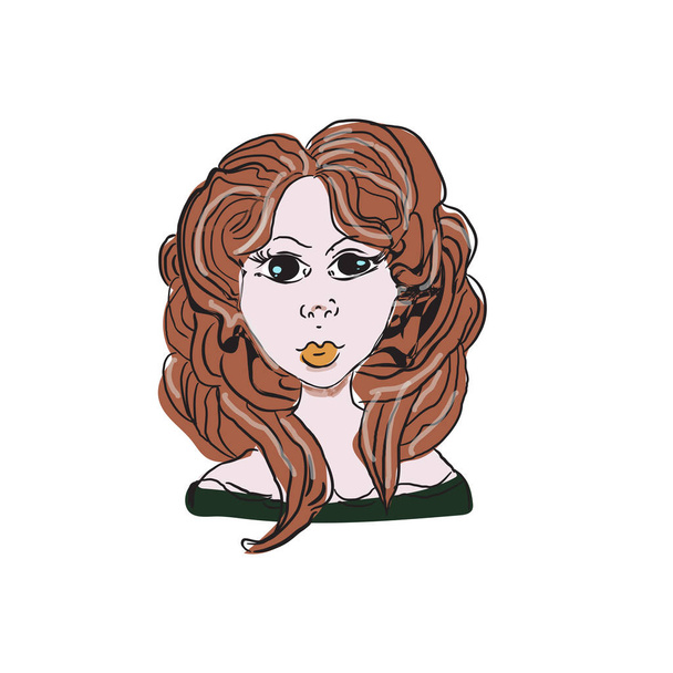 分離 - 茶色の髪の若い美しい女性の肖像画 - ベクター画像