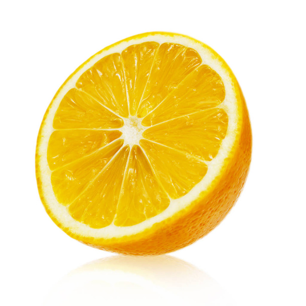 Round section of lemon isolated on white background - Фото, изображение