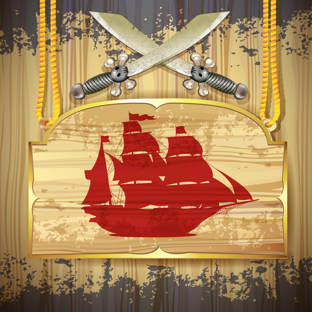 Vörös kalóz hajó - Vektor, kép