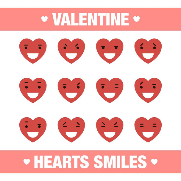 rojo San Valentín corazones sonrisas conjunto
 - Vector, imagen