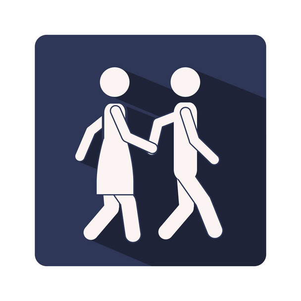 Farbsilhouettenrahmen mit Paar beim Gehen und Händchenhalten - Vektor, Bild