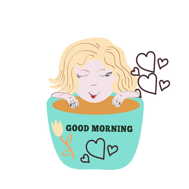 Portrait of young beautiful woman with coffee- isolated - Vector, Image