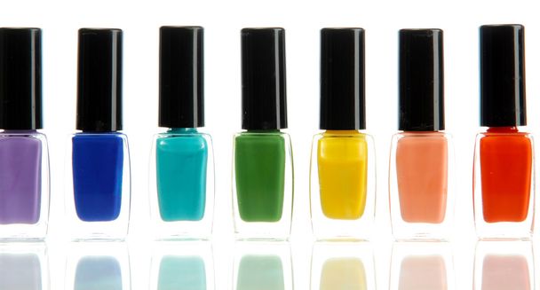 Group of bright nail polishes isolated on white - Foto, imagen