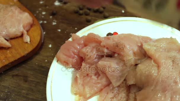 Куриные отбивные, посыпанные солью и черным перцем
 - Кадры, видео