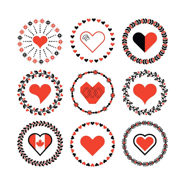 Набір кругової рамки декоративних сердець візерунки та елементи дизайну для рам
 - Вектор, зображення