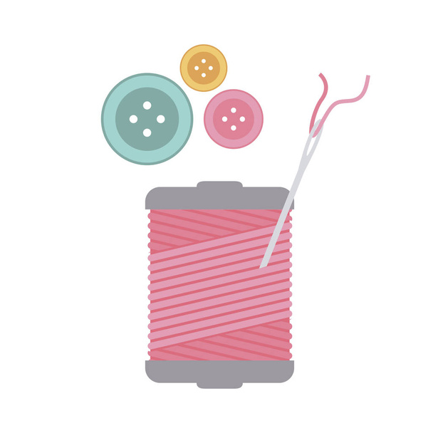 silueta de color con carrete de hilo y aguja de coser y botones
 - Vector, Imagen