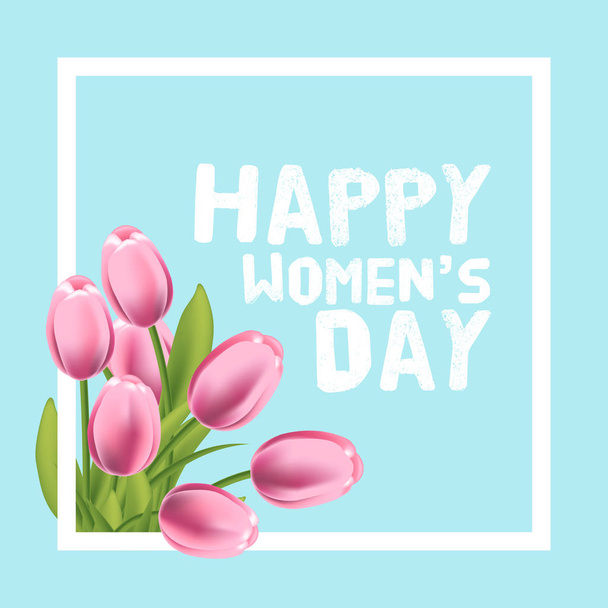 Happy Womens Day Card. Tulip and frame. Vector illustration - Vektör, Görsel