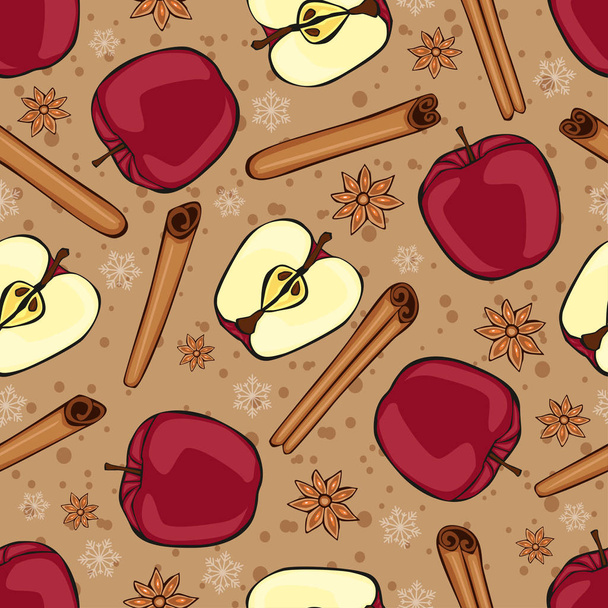 Christmas winter spice with fruit. Decorative vector seamless pattern. Mulled wine theme. - Wektor, obraz