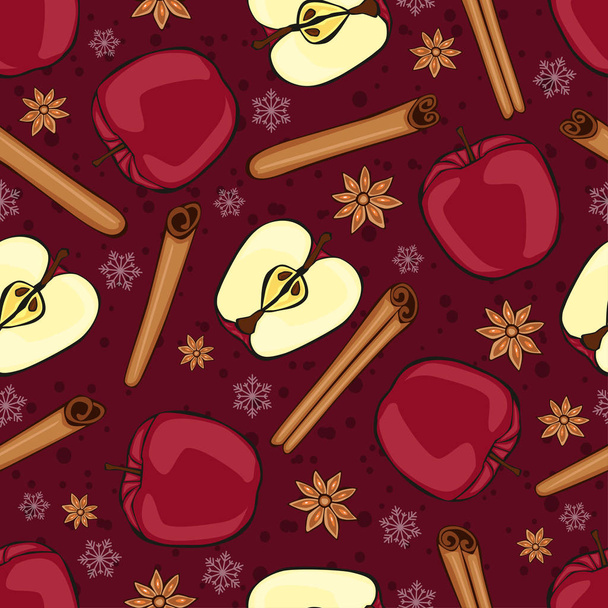 Christmas winter spice with fruit. Decorative vector seamless pattern. Mulled wine theme. - Vektor, obrázek
