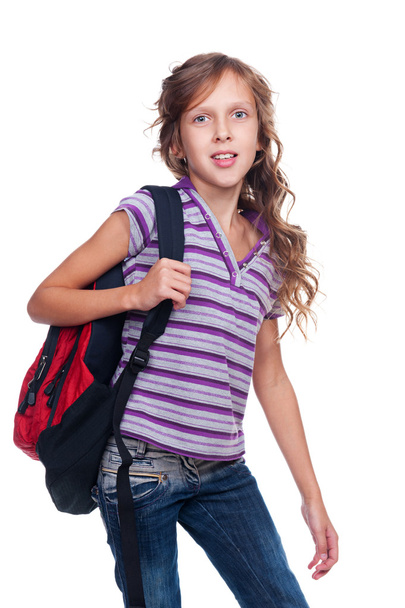 portrait of schoolgirl with knapsack - Foto, Imagem