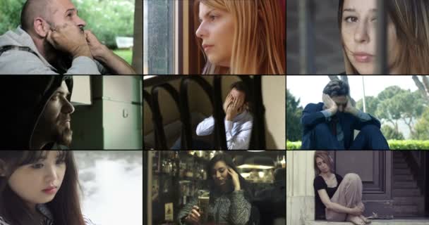 Multiscreen lidí úzkost, smutný a neklidní - Záběry, video