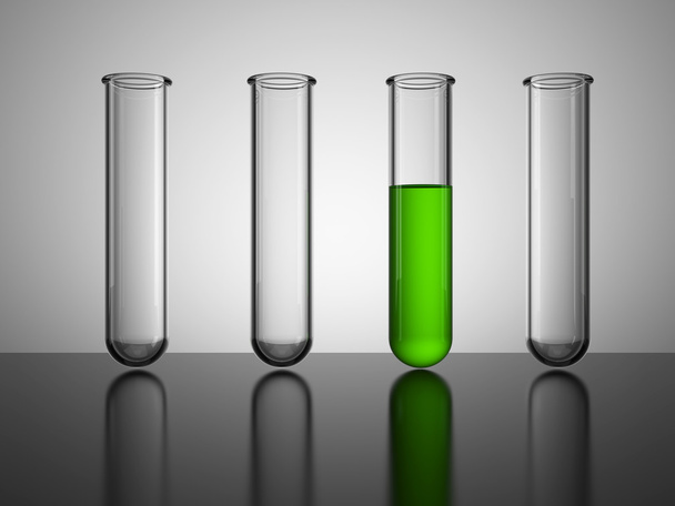 Glass beakers.Test tube with green liquid - Valokuva, kuva
