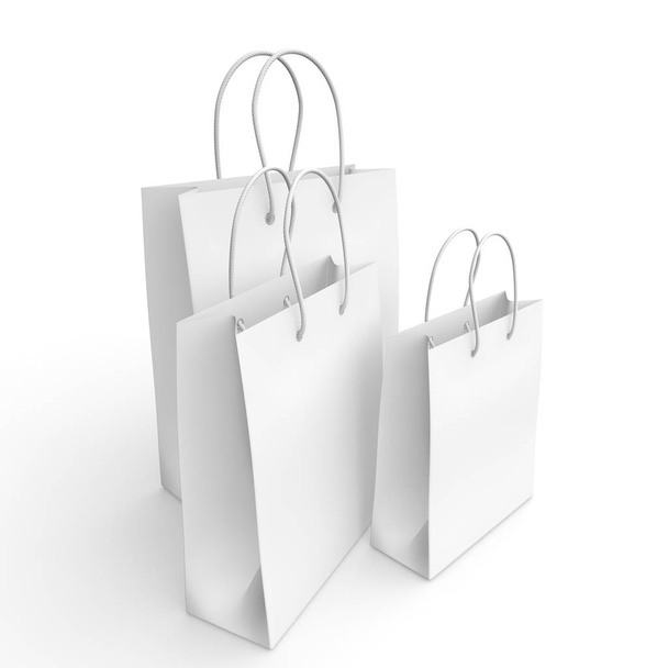 White empty bags for purchases on a white isolated background - Photo, Image