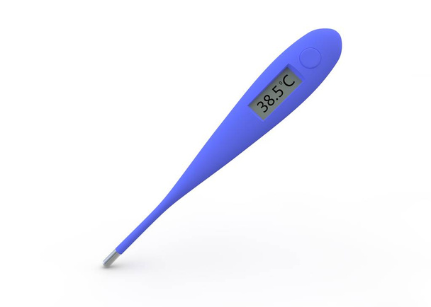 Digitale thermometer geeft een temperatuur van 38.5 graden Celsius - Foto, afbeelding