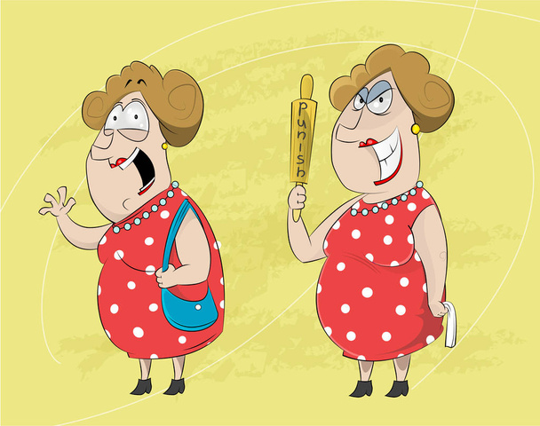 Due cartoni animati di donna matura in piedi
 - Vettoriali, immagini