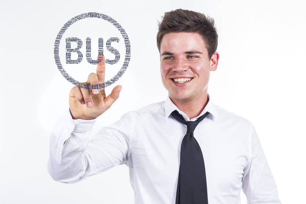 Bus - Giovane uomo d'affari toccare parola nube
 - Foto, immagini