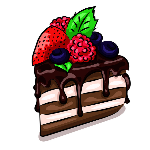 stripes cake with berries, mint and chocolate - Vetor, Imagem