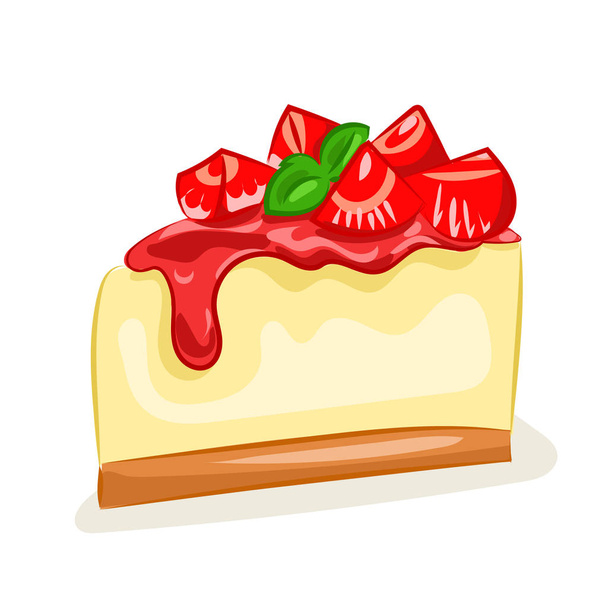 pastel de queso con fresa en el fondo blanco
 - Vector, Imagen
