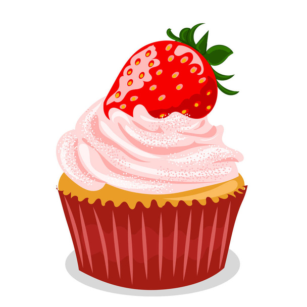 cupcake with cream and strawberry isolated at the white background - Вектор, зображення