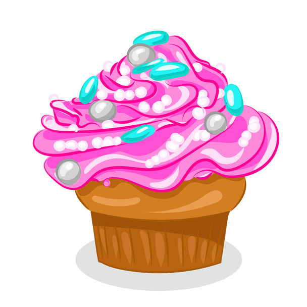 cupcake with cream isolated at the white background - Vector, Imagen