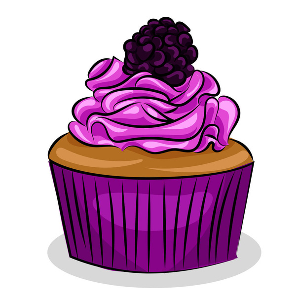 violet cupcake with cream isolated at the white background - Vector, Imagen