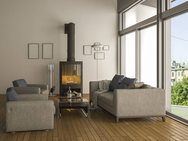 3d renderização sala de estar quente com sofá
 - Foto, Imagem