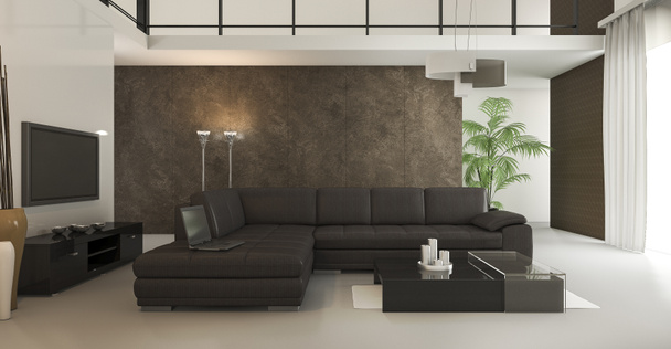 3d rendering loft brown wallpaper living room with daylight - Photo, Image