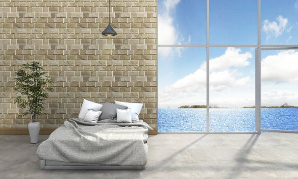 3d renderização loft estilo quarto perto do mar
 - Foto, Imagem