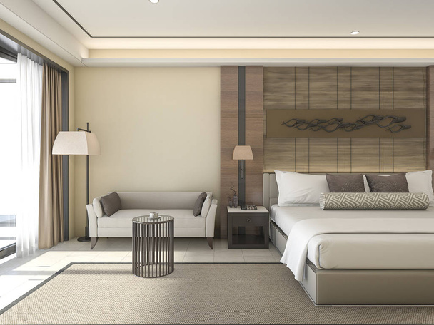 3d rendering nice warm tone bedroom in summer - Photo, Image