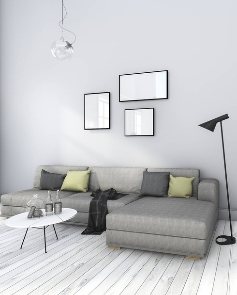3d rendering nice minimal white living room with furniture - Foto, Bild