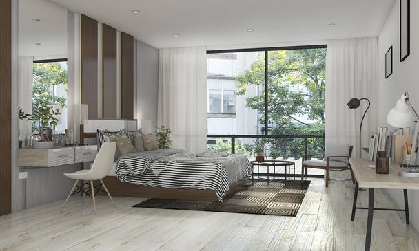 3d rendering beautiful bedroom with nice decoration near terrace - Photo, Image