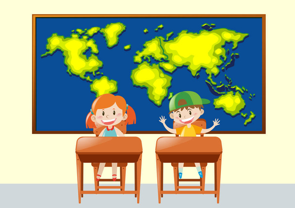 Dos estudiantes en clase de geografía
 - Vector, Imagen