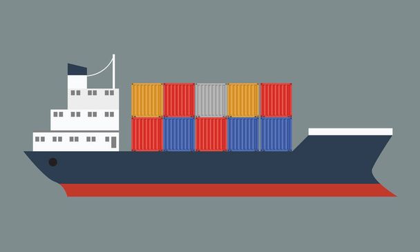Beautiful container ship with international cargo. Flat Vector. - Vector, Image