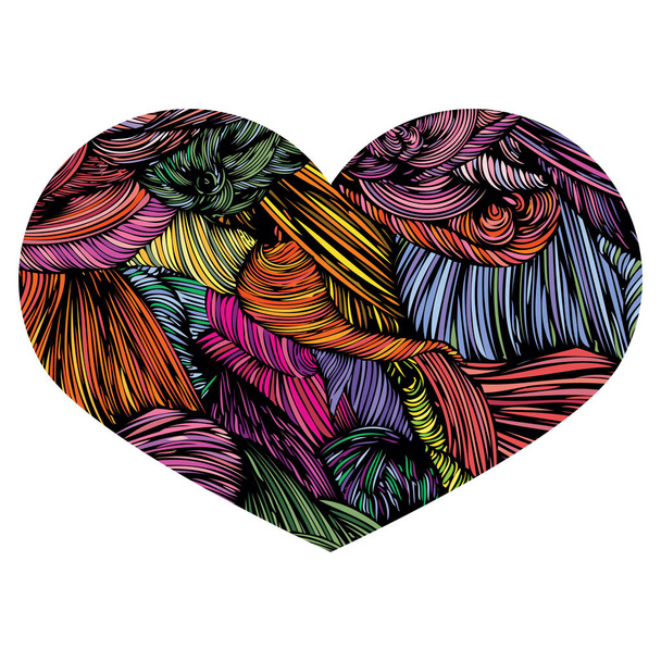 Vivid Ornamental Heart. Ink drawing heart with wave pattern. Doo - Vector, Image