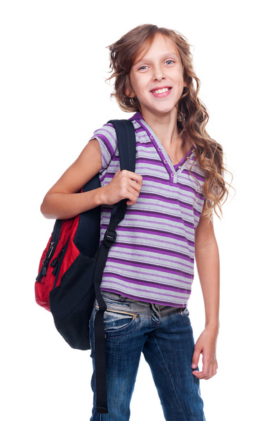 Cheerful schoolgirl with rucksack - Foto, Bild