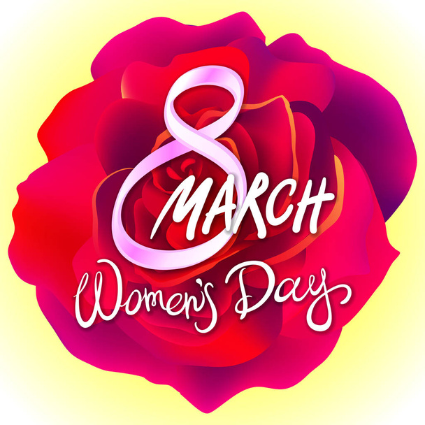 8 march womens day. red pink rose background - Vector, Image