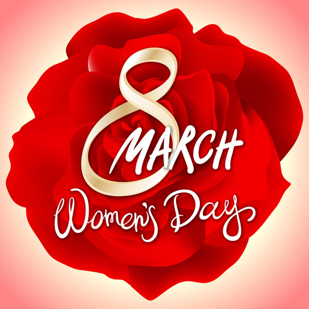 8 march womens day. red pink rose background - Vector, Image