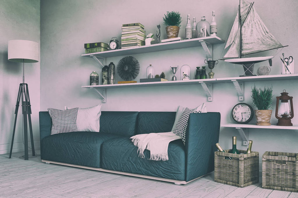 3D - skandynawski mieszkanie - w stylu retro - Zdjęcie, obraz