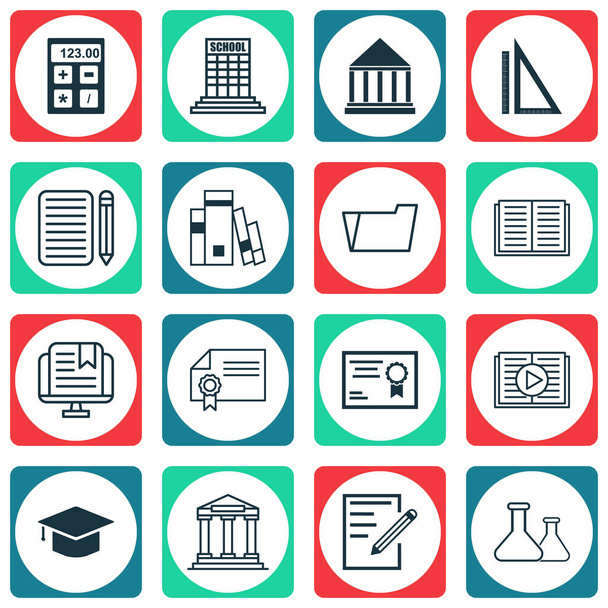 Set Of 16 School Icons. Includes Diploma, Home Work, Paper And Other Symbols. Beautiful Design Elements. - Vector, Image